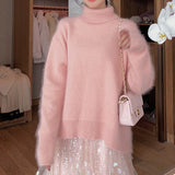 Kukombo Fall 2022 Women Sweater Turtleneck Pullovers Solid Casual Winter Warm Fashion New Knitted Top Long Sleeve Loose Clothes