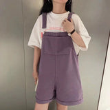 Kukombo Denim Jumpsuits Women's Korean Preppy Style Summer Loose Lavender Jumpsuit Oversize Big Pocket Thin 2022 Woman Jumpsuit Shorts