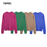 Christmas Gift  2021 Autumn Winter 15% Wool Sweater Solid Green Round Neck Sweater Soft Warm Knitted Tops