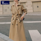 Christmas Gift New Spring Autumn Long Women Trench Coat Casual Double Breasted Belt Khaki Loose Coat Office Lady Outerwear Fashion