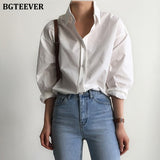 Christmas Gift BGTEEVER Office Ladies White Shirts Blouses Women Spring Turn-down Collar Single-breasted Long Sleeve Shirts Female Tops Blusas