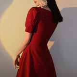 Graduation Gift Big Sale French Vintage Summer Women's Dress 2023 One Piece Dress Korean Short Sleeve Elegant Solid Dress Females Evening Party Design K51