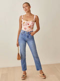 Kukombo Women 2022 Fashion With French Lattice Cherry Printing Crop Sling Tops Vintage Backless Elastic Thin Straps Female Tops