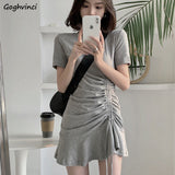 Kukombo Dresses Women Trendy Summer Candy Color Feminine Party Soft Breathable Basic Mini Leisure Hipster O-Neck Retro Chic Bandage Cozy