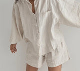 Kukombo Christmas Gift Msfancy Summer Two Piece Set Women Cotton Shorts Sets Vintage Boho Oversized Shirt High Waist Loose Shorts Mujer Sets