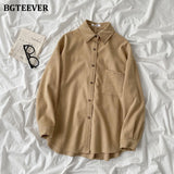 Christmas Gift BGTEEVER 2021 Spring New Chic Long Sleeve Women Blouses Tops Single-breasted One Pocket Loose Female Solid Shirts Blusas femme