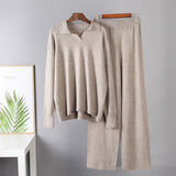 Christmas Gift Hirsionsan Cashmere Turn Down Neck Knitted Sets Women 2021 Winter Casual Two Pieces Sweater and Pants Loose Outfits Tracksuit