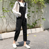 Kukombo Women's Denim Jumpsuits Street Korean Preppy Style Wild Loose And Thin Nine Points Casual Pants Pocket Woman Denim Overalls