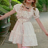 Kukombo  Summer Kawaii Lolita Dress Women Korean Party Evening Elegant Sweet Dress Female Short Sleeve Princess Casual Y2k Dress 2022