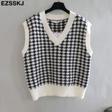 Christmas Gift white black  thick Houndstooth sweater cardigans jacket ladies new women thick sweater coat v-neck cardigan jacket coat outwear