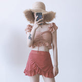 Kukombo High Waist Bikini Set Cute Women's Swimwear 2022 Sexy Draw String Ruffle Skirt Bathing Suit Two Piece Separates Swim Beach Wear