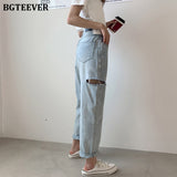 Christmas Gift BGTEEVER Vintage Ripped Holes Women Jeans High Waist Harem Jeans Pants Female 2021 Spring Summer Loose Denim Trousers Femme