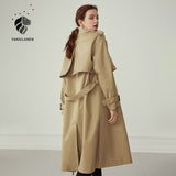 Christmas Gift FANSILANEN 100% Cotton Khaki Long Women Trench Coat Autumn Winter Turn Down Collar Women Clothes Causal Full Sleeve Belt Trench