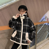 Christmas Gift Lamb wool short down cotton padded jacket women's Korean loose winter plaid jacket 2021 NEW