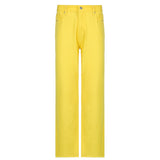 Kukombo Yellow Wide Leg Straight Jeans Women Vintage Summer High Waist Mom Denim Pants Casual Trousers Cute Aesthetic Jeans