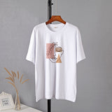 Christmas Gift Hirsionsan Aesthetic Graphic Cotton T Shirts Women Summer Simple Line Print Loose Tees Vintage Short Sleeve Casual Female Tops