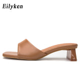 Christmas Gift Eilyken Summer Women Slippers Slides Open Toe Low High heels Shoes Sandal Female Leisure Beach Green White Flip Flops size 41 42
