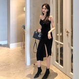 Graduation Gift Big Sale  New 2023 Vintage Women Dress Spaghetti Strap Slit Velvet Black Dress Sexy Bodycon Bandage Dress Midi Party Dress Verano Vestidos