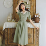 Kukombo French Elegant Dress Women Summer Simple Generous Solid Color Vestido 2022 New Petal Lapel Sweet Cute Bow Tie Kawaii Dresses