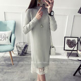 Kukombo Winter Femmes 2XL Lace Dress Women Maxi Knitting Long Turtleneck Basic Dress 2022 Autumn New Warm Long Sleeve Sweater Female