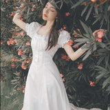 Kukombo Elegant Fairy Dress Women White French Puff Sleeve Chiffon Dress Korean Japan Style Sweet Vintage Retro Summer Dress 2022