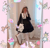 Kukombo Hstar Cute Women's Lolita OP Dress Flouncing Trim Japanese Harajuku Long Sleeves Victorian Dress Vestidos Gothic Lolita Cosplay