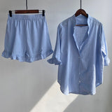 Christmas Gift Msfancy Summer Shorts Sets Women Cotton 2 Piece Set 2021 Mujer Stand Collar Shirt Half Sleeve Vintage Pajamas Suit