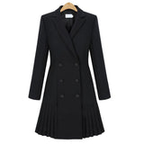 Kukombo Elegant Ruffle Double Breasted Women Dress Office Blazer White Dress Autumn Winter Slim Suit Ladies Dresses