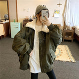 Christmas Gift Parker cotton clothes women's fashion winter new work clothes military green lamb Plush coat motorcycle suit pilot jacket