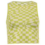 Christmas Gift HEYounGIRL Plaid Knitted Crop Tank Tops Women Summer Vintage Sleeveless Cropped Top Tees Koreank Casual Knitwear Streetwear