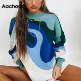 Christmas Gift Autumn Women Chic Printed Sweaters Vintage Batwing Long Sleeve O Neck Jumper Tops Female Fashion Casual Sweaters