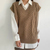 Christmas Gift Women Vest Simple All-match Style V-neck Knitted Sweater Leisure Student Sleeveless Female Vintage sweater waistcoat