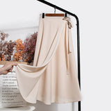 Kukombo Christmas Gift Skirts Women Tender Charm Daily Pure Chiffon Ulzzang Side-slit College Elegant Simple Clothing Summer Leisure Artistic Lace-Up