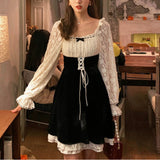 Christmas Gift French Vintage Dress Women 2022 Spring Casual Kawaii Lace Slim One Piece Dress Korean Elegant Retro Fairy Dress Female Cute