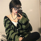 Kukombo Korean Fashion Oversized Zebra Print Cardigan Sweater Autumn Winter Casual Loose Female Knitted V-Neck Jumper Women Cardigan