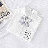 Kukombo Summer Cute Rabbit Women Blouses Shirt Short Sleeve White Tops With Tie Bow Japanese Korean JK Style Female Shirts Lapel Blouses