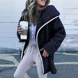 Christmas Gift NEDEINS Winter Jacket Coat Woman Warm Turn-down Collar Long Jackets Fashion Lamb Wool Solid Color Long Sleeve Zipper Coats