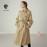 Christmas Gift FANSILANEN 100% Cotton Khaki Long Women Trench Coat Autumn Winter Turn Down Collar Women Clothes Causal Full Sleeve Belt Trench