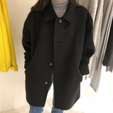 Kukombo Women's Coat Wool Long Sleeve Single Breasted Fashion Fold Over Women's Blended Leisure Loose Winter Woman Thick Coat