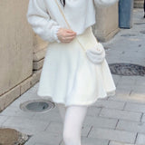 Kukombo  Winter Kawaii Mini Skirt Women White Velvet Sweet Party Mini SKirt Female Koeran Fashion Designer Lace Patchwork Cute Skirt 2022 K119