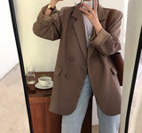 Kukombo Christmas Gift Chic Loose Light Green Women Blazer Summer One Button Female Suit Jacket Full Sleeve Outwear blaser femme