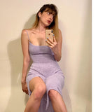 Kukombo 2022 Knit V-Neck Mid-Calf Length Woman's Dress Sleeveless Side Split Lace Up Elegant Sexy Backless Fashion Vestidos Summer