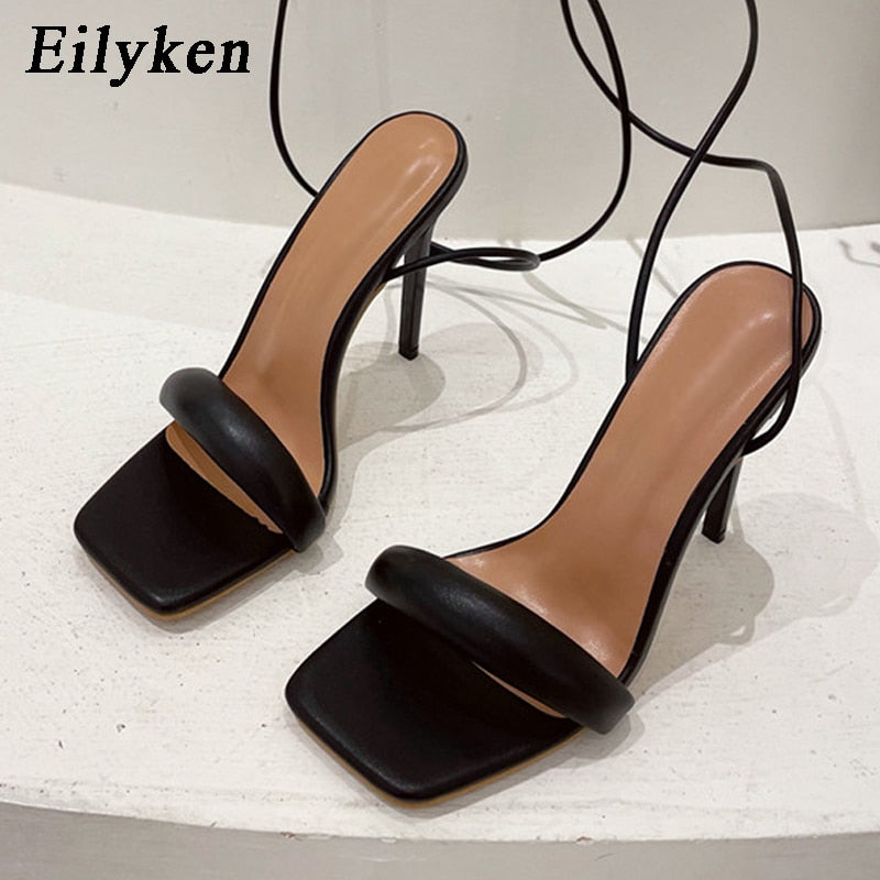 Christmas Gift Eilyken 2021 New Ankle Strap Green Women's High Heels Sandals Square toe Female Party Shoes Sandalias de mujer