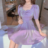 Kukombo  Women Summer Puff Sleeve Purple Dress Vintage New Girl Fairy Princess Party Dress Casual Holiday Lady Beach Boho Dress