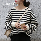 Christmas Gift 2021 Spring Striped Sweatshirt Women Kipop Oversize Korean Style Streetwear Loose Elegant Top Ladies Korean Chic Tops 2021