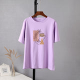 Christmas Gift Hirsionsan Aesthetic Graphic Cotton T Shirts Women Summer Simple Line Print Loose Tees Vintage Short Sleeve Casual Female Tops