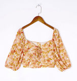 Kukombo Floral Summer Chic Blouse Shirt Chiffon V-Neck Sexy Blouse Tops Lace Tie Up Backless Women Ladies Top Shirt New Arrivals 2023