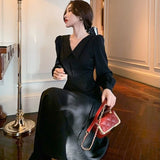 Graduation Gift Big Sale French Vintage Midi Dresses Office Ladies Long Sleeve Retro Black Dress Women Party One Piece Dress Korean Fashion 2023 Autumn K56