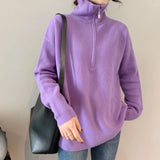 Christmas Gift Hirsionsan Zipper Turn-down Collar Autumn Sweaters Women Cashmere Soft Loose Solid Female Knited Pullovers 2021new Thick Jumper