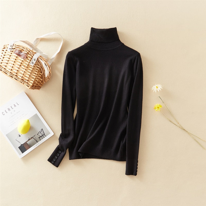 Christmas Gift Marwin New-Coming Winter Tops Solid Button Turn-down Collar Pullovers Female Thick Turtleneck Knitted High Street  Women Sweater